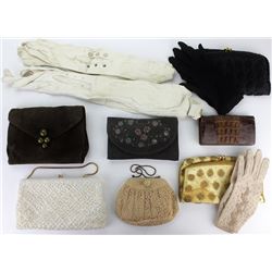 Collection of 7 vintage handbags and 4 pr.