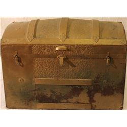 Antique dome top travel trunk painted