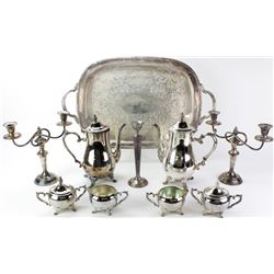 Collection of silverplate items includes pair