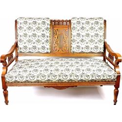 Victorian oak settee with lyres back
