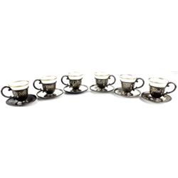 Set of 6 Lenox demitasse cups with sterling