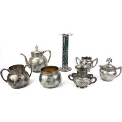 Collection of antique silverplate items includes