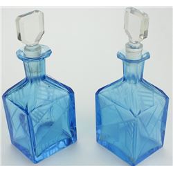 Pair fine matching Art Deco perfumes in blue cut