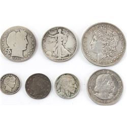 Collection of 7 coins includes Morgan 1880 O