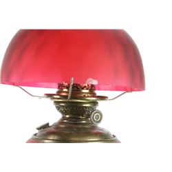 Antique red satin glass parlor lamp