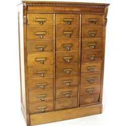 Oak 24 drawer filing cabinet with panel style