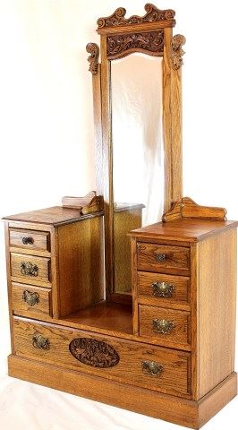 Antique Oak Princess Dresser With 7 Drawers