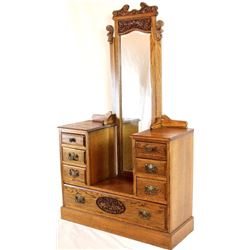 Antique oak princess dresser with 7 drawers,