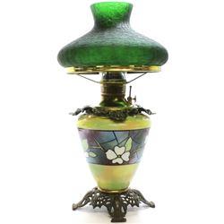 Antique parlor lamp with handpainted base