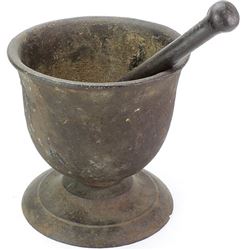 Early cast iron mortal and pestle,