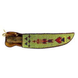 Beaded leather knife sheath with translucent