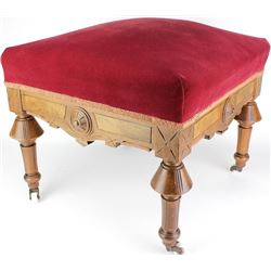 Victorian walnut footstool with burled