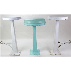 Collection of 3 antique soda fountain stools,