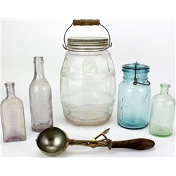 Collection of 6 includes early glass pickle jar