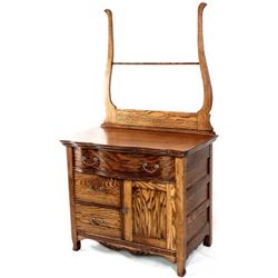 Oak triple serpentine wash stand with upper towel