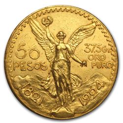 1924 Mexico Gold 50 Pesos Gold Content = 1.2057 oz. Better early date!