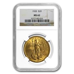 1920 $20 St. Gaudens Gold Double Eagle MS-62 NGC