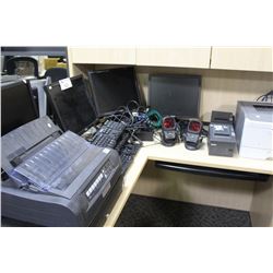 4 PERSON POS SYSTEM COMES WITH 2 SCANNERS, 2 LINE PRINTERS, 2 CASH BOXES AND NETWORK EQUIPMENT