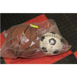 BAG OF SPORTS BALLS, SOCCER AND BASKETBALL