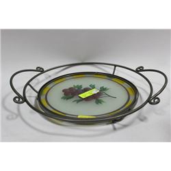 WROUGHT IRON AND GLASS FRUIT TRAY CIRCA 1971