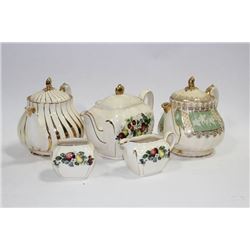 THREE ENGLISH TEA POTS WITH SUGAR/CREAMER