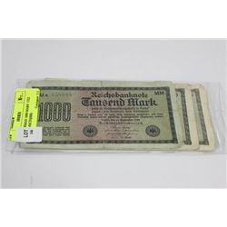 THREE GERMAN 1000 MARK 1922 NOTES (MM)(CD)(BB)