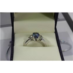 14K WHITE GOLD LADIES TANZANITE & DIAMOND RING