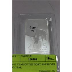 2015 YEAR OF THE GOAT .999 SILVER 5OZ BAR