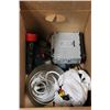 Image 1 : BOX OF MISC INCLUDES TWO CORDED DRILLS, LIGHT