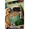 Image 1 : BOX OF VINTAGE BOTTLES, COLLECTIBLE TINS