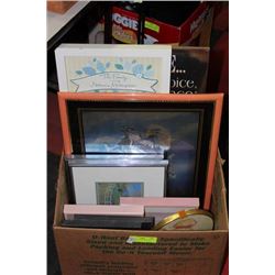 LARGE BOX OF PICTURES AND PLAQUES