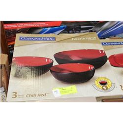 CORNINGWEAR HEARTHSTONE BAKEWARE (3) BOWL SET