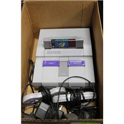 BOX W/ SUPER NINTENDO W/ CORDS, CONTROLLERS AND