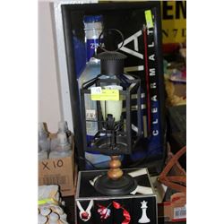 WROUGHT IRON CANDLE LANTERN WITH GLASS