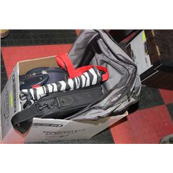 BOX OF TRAVEL BAGS, LAPTOP BAG, ETC.