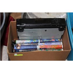 BOX W/ SONY VHS PLAYER AND (11) WALT DISNEY VHS