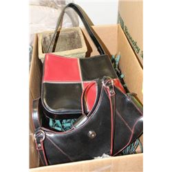 BOX OF PURSES ETC.