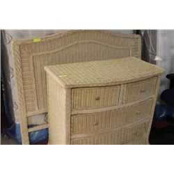 WICKER HEADBOARD W/4 DRAWER WICKER DRESSER
