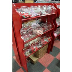 RED CANDY RACK W GLASS CANISTERS X3