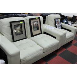 WHITE LEATHER LOVE SEAT W CHAIR