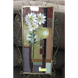 METAL AND GLASS WALL HANGING FLOWER PICTURE