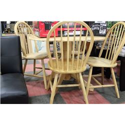 PINE PEDISTAL TABLE W/ FOLD DOWN SIDES & 4 CHAIRS