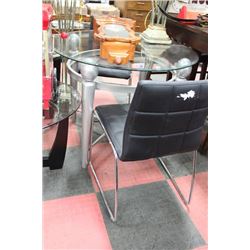 METAL AND GLASS TABLE W 2 BLACK LEATHERETTE