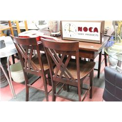 WOOD BAR TABLE W LEAF AND 4 STOOLS
