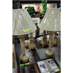 PAIR OF TALL DESIGNER LAMPS, CREME AND GOLD