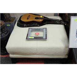 BEIGE LEATHER SQUARE OTTOMAN