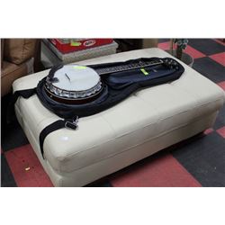 BEIGE LEATHER RECTANGULAR OTTOMAN