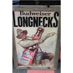 BUDWEISER COWBOY FRAMED IN BARNWOOD