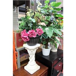 LARGE POTTERY VASE W/ 3 ARTIFICIAL PLANTS