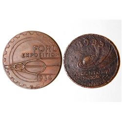 2 1933 1934 Chicago World's Fair Coins Medal Token